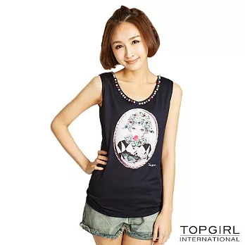 【TOP GIRL】英式女孩混色珍珠無袖V領T-女S丈青藍