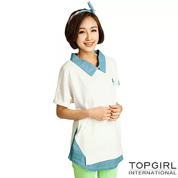 【TOP GIRL】隨性女孩造型剪接上衣-女S活力白