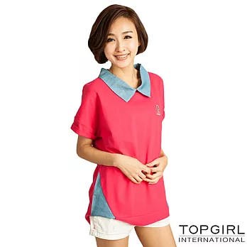【TOP GIRL】隨性女孩造型剪接上衣-女S蜜桃紅