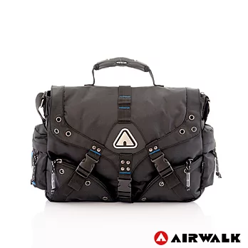 【美國 AIRWALK】三叉扣方形側背大包 (共三色)藍字黑
