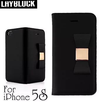 LAYBLOCK Ribbon Classic iPhone5/5S 手工真皮蝴蝶結保護套-黑