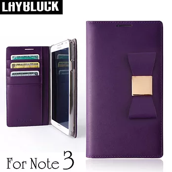 LAYBLOCK Ribbon Classic Samsung Galaxy Note3 手工真皮蝴蝶結保護套-紫