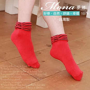 【夢娜】可愛蝴蝶結造型短襪-3雙入(共三色)紅