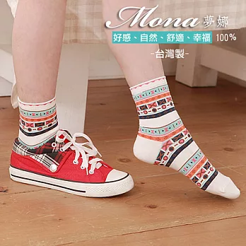【夢娜】幾何圖騰配色短襪-3雙入(共三色)白色