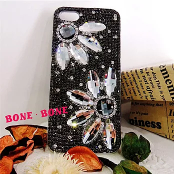 [BONE。BONE ]iPhone5/5s手機背蓋殼。時尚高貴閃亮水晶花-黑色#004