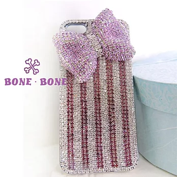 [BONE。BONE ]iPhone5/5s手機背蓋殼。水鑽線條立體蝴蝶結-紫色#011