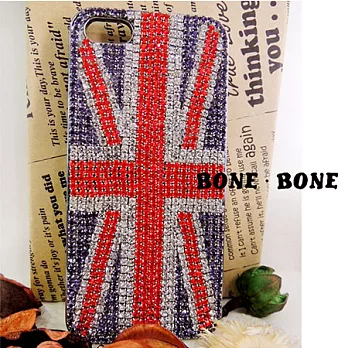 [BONE。BONE ]iPhone5/5s手機背蓋殼。英式經典閃亮水鑽國旗造型-紅色#013