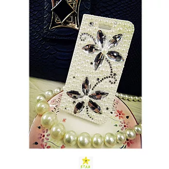 [BONE。BONE ]iPhone5/5s手機保護皮套。天使白珍珠水晶花-白色#026