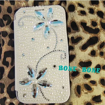 [BONE。BONE ]三星Samsung Note2手機保護皮套。天使白珍珠水晶花-白色#026
