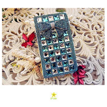 [BONE。BONE ]三星Samsung Note2手機保護皮套。方塊立體蝴蝶結-藍色#053