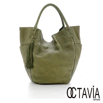 【Octavia 8 真皮】水洗羊皮文青包 羊皮流蘇手提包 - 桂冠綠桂冠綠