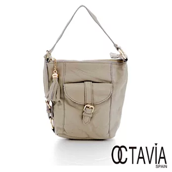 【Octavia 8 真皮】魔術二用小提包 牛皮馬蹄口袋二用小手提袋 - 沙底灰沙底灰