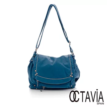【Octavia 8 】水洗皮斜背包 跑跳蹦反摺多層拉鍊肩斜背二用包 - 四處藍四處藍