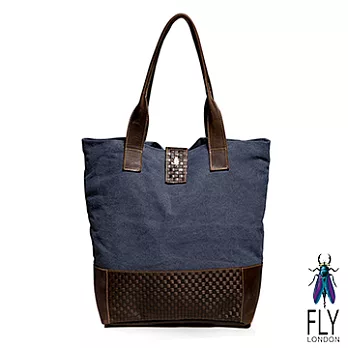 【Fly London】 - DOMINOS 真皮編織帶 雙料配手提萬用購物袋 - 中性藍中性藍