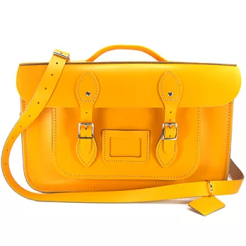 【The Leather Satchel Co.】15吋 英國手工牛皮劍橋包 手提包 肩背包 後背包多功能三用包 精湛工藝 新款磁釦設計方便開啟(繽紛黃)
