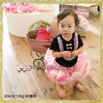 Panpantutu 蕾絲公主短袖上衣-黑粉M-90