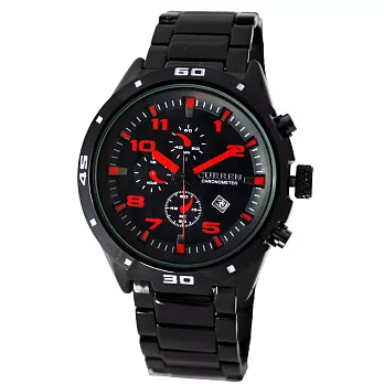 【CURREN】時尚潮流款-8021豪邁霸氣仿三眼計時造型腕錶(黑紅)