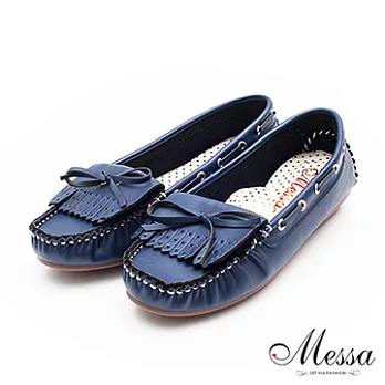 【Messa米莎】(MIT)午後小確幸流蘇莫卡辛鞋-二色36藍色