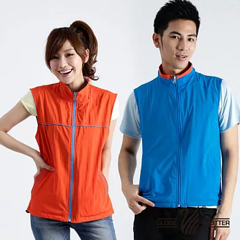 【遊遍天下】MIT中性款抗UV輕肌涼感雙面穿背心(T010)M橘/水藍