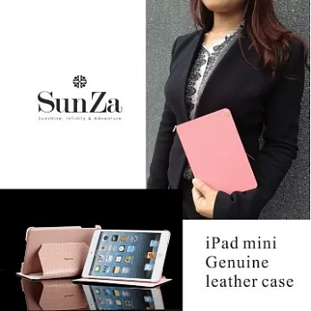 SunZa皇家寶石 iPad mini 真皮立式皮套十字紋粉色