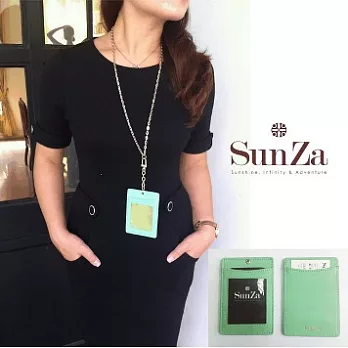 【SunZa】 吊鍊式真皮名片套/證件套薄荷綠