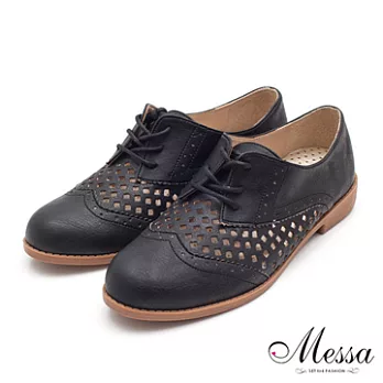 【Messa米莎】(MIT)夏日學院風方格內真皮鏤空牛津鞋-三色38黑色