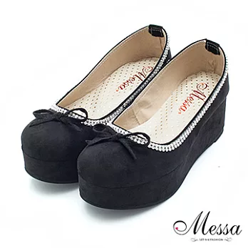 【Messa米莎】(MIT)可愛蝴蝶結水鑽飾邊厚底鞋-二色39黑色