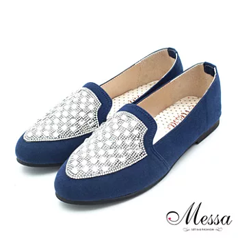 【Messa米莎】(MIT)宮廷風閃亮鑽飾絨面平底包鞋-二色37藍色