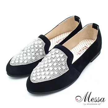 【Messa米莎】(MIT)宮廷風閃亮鑽飾絨面平底包鞋-二色38黑色