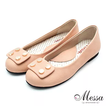 【Messa米莎】(MIT)可愛金屬裝飾內真皮平底包鞋-二色35粉紅色