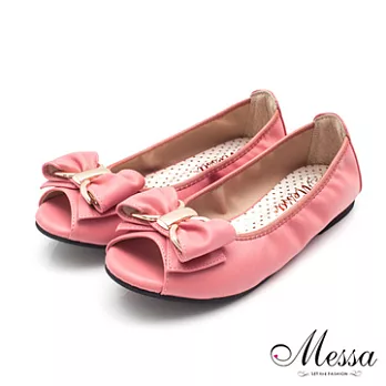 【Messa米莎】(MIT)典雅蝴蝶結內真皮平底魚口鞋-二色36粉紅色