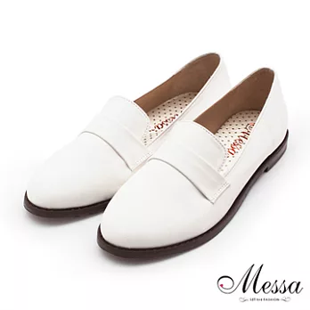 【Messa米莎】(MIT)紳士簡約素面內真皮樂福鞋-三色37白色