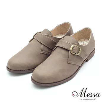 【Messa米莎】(MIT)學院風中性帥氣釦帶平底包鞋-二色36可可色
