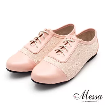 【Messa米莎】(MIT)流行風尚蕾絲拼接內真皮牛津鞋-二色35粉紅色