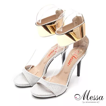 【Messa米莎】(MIT)未來感前衛銀蔥內真皮高跟涼鞋-二色34銀色