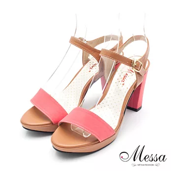 【Messa米莎】(MIT)靓夏氣質撞色粗跟涼鞋-二色35桃紅色