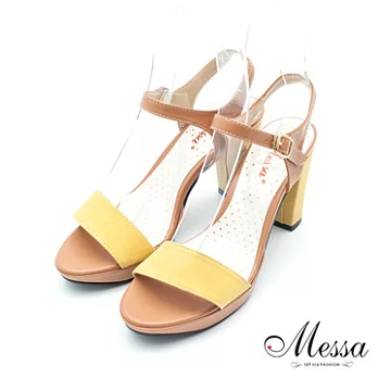 【Messa米莎】(MIT)靓夏氣質撞色粗跟涼鞋-二色37黃色