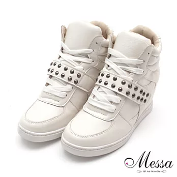 【Messa米莎】韓系帥氣鉚釘綁帶內增高休閒鞋-二色39白色