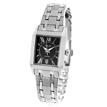 【OMAX】OM-093時尚典雅品味方型薄款個性鐵帶腕錶(黑面)(小型)
