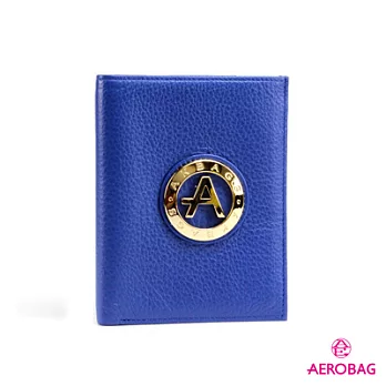 AEROBAG - 旅行趣 精美真皮大A金屬標誌護照萬用夾 - 寶藍寶藍