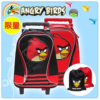 【Angry Birds】憤怒鳥 書包+束口袋-三段式反光拉桿款(二色)紅色