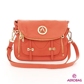 AEROBAG - 微笑口袋機車包 真皮A字LOGO肩背包 - 橘橘