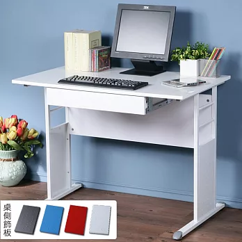 《Homelike》巧思辦公桌 亮白系列-白色亮面烤漆100cm(附抽屜)(四色可選)-純白色