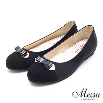 【Messa米莎】(MIT)微醺可愛金屬蝴蝶結內真皮平底包鞋-二色36黑色