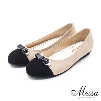 【Messa米莎】(MIT)微醺可愛金屬蝴蝶結內真皮平底包鞋-二色37可可色