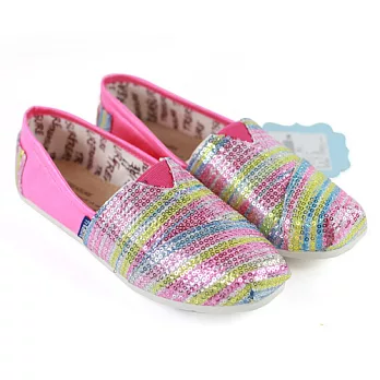 ◤Green Phoenix◥璀璨七彩亮片帆布懶人休閒鞋35粉紅色