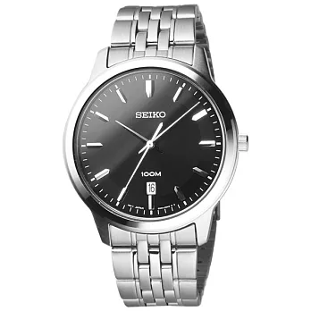 SEIKO 減法美學日期都會腕錶-黑x銀/大