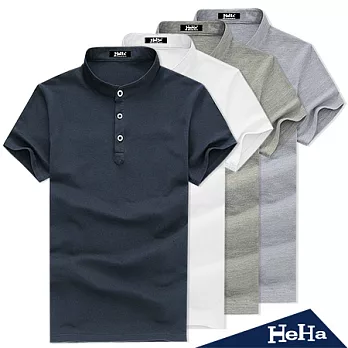 上衣 修身立領彈性短袖上衣 三色-HeHa-XL(藍色)