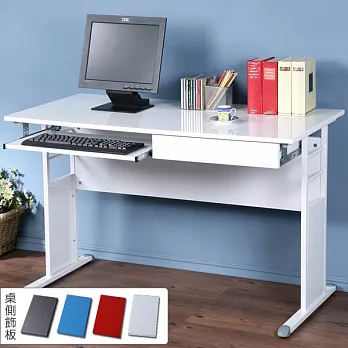 《Homelike》巧思辦公桌 亮白系列-白色亮面烤漆120cm(附抽屜+鍵盤架) (四色可選)-純白色