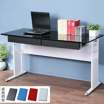 《Homelike》巧思辦公桌 亮白系列-黑色亮面烤漆140cm(附二抽屜) (四色可選)-純白色